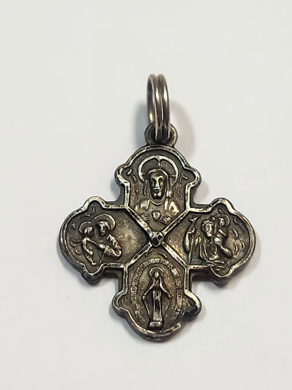Sterling Silver Vintage Maison De Jean Four Way Cross Religious Pendant Medal